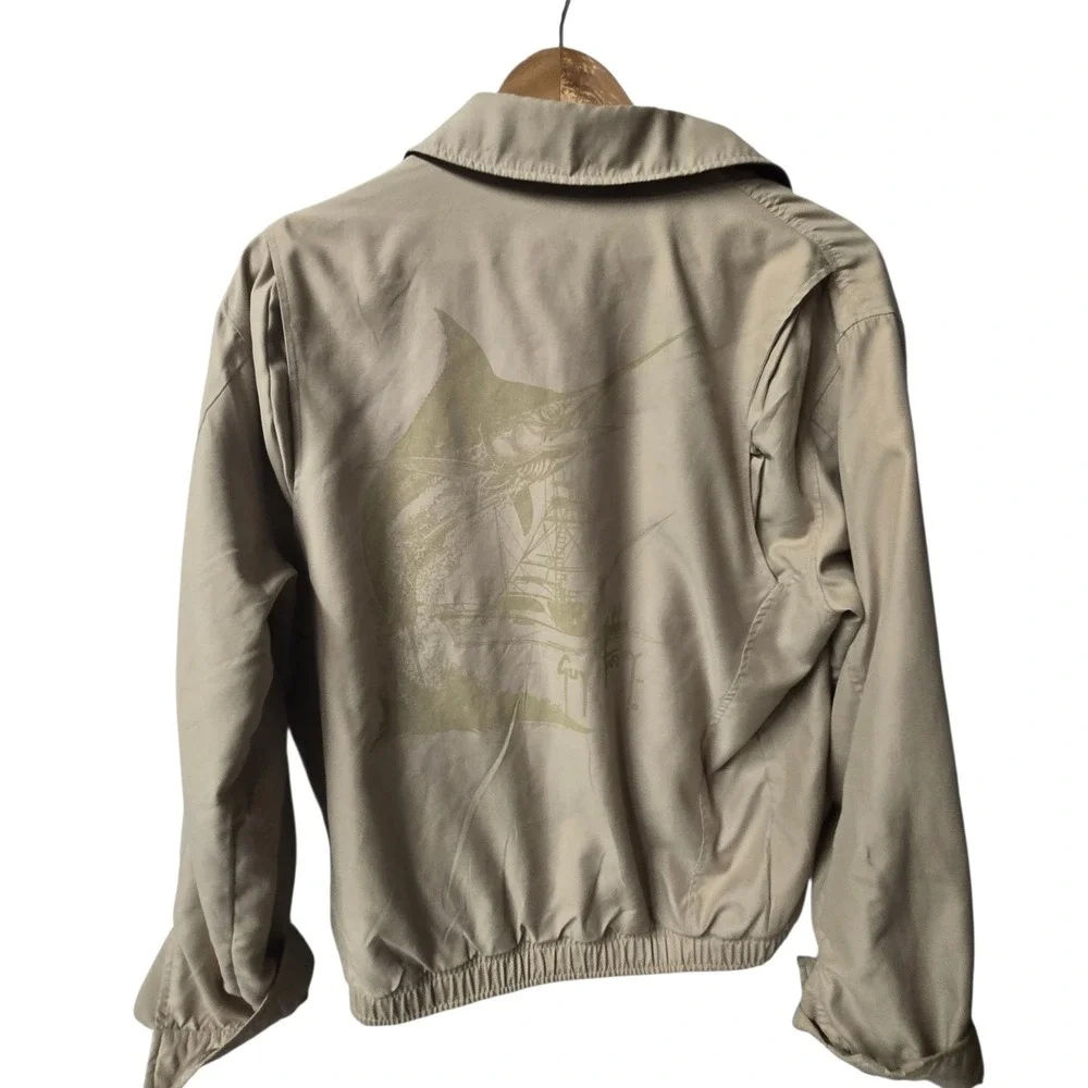Guy Harvey AFTCO Full Zip Bomber Jacket Tan‎ Beige Fishing Small